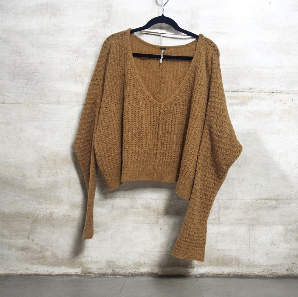 Free People Camel V-Neck Sweater